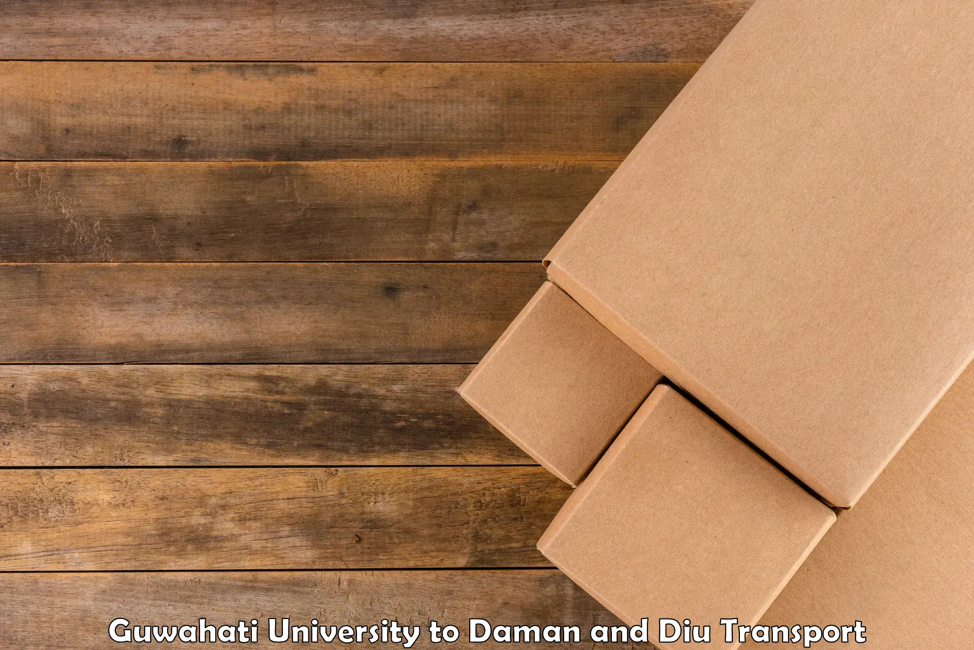 Container transport service in Guwahati University to Daman and Diu